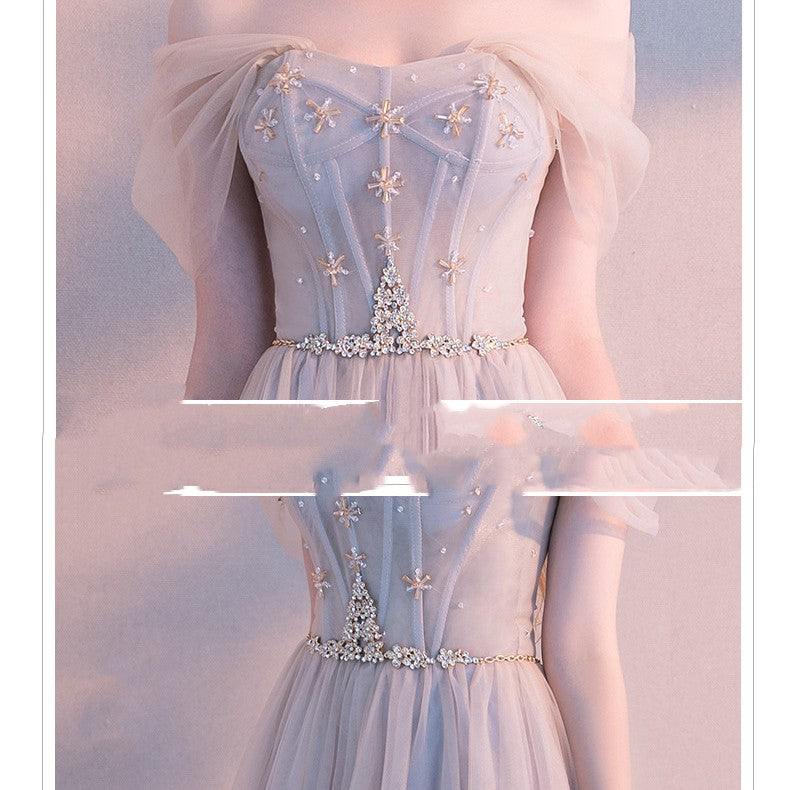 Summer Models A Shoulder Gray Celebrity Birthday Dresses Small Dress Fairy Bridesmaid Dresses - Image 4