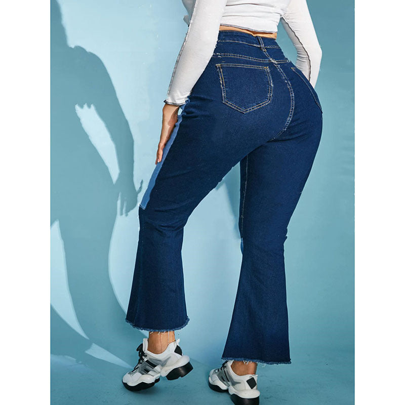 Patchwork Denim Flared Pants - Image 2