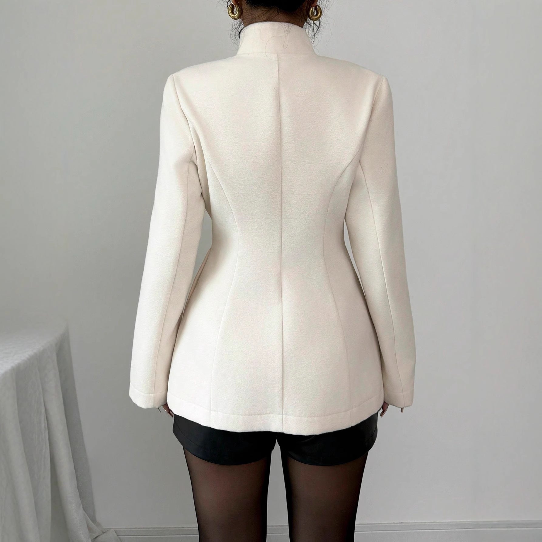 Womens Tailored Wool Coat With Buttons - Image 3