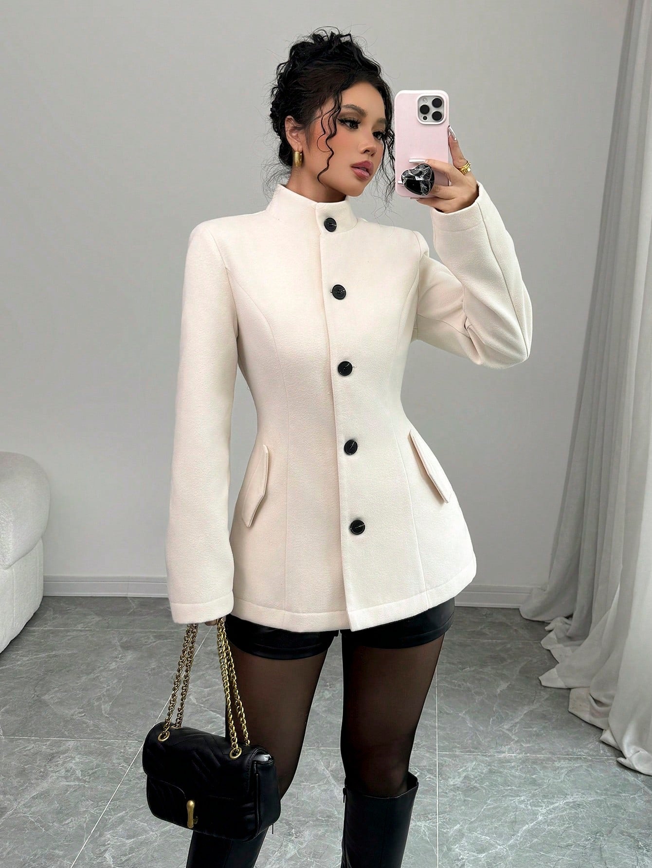 Womens Tailored Wool Coat With Buttons - Image 6