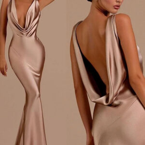 Mermaid Bridesmaid Dresses For Wedding Deep V Neck Satin Prom Dress Long Formal Evening Gowns For Women